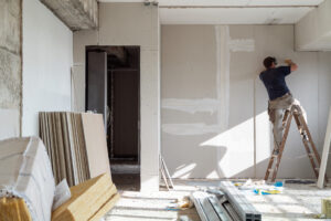 Home renovation project showing insulation and wall work.