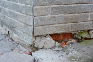 Foundation Repair - Warning Signs. House foundation repair. Foundation Repair. Broken Foundation House Brick Wall.