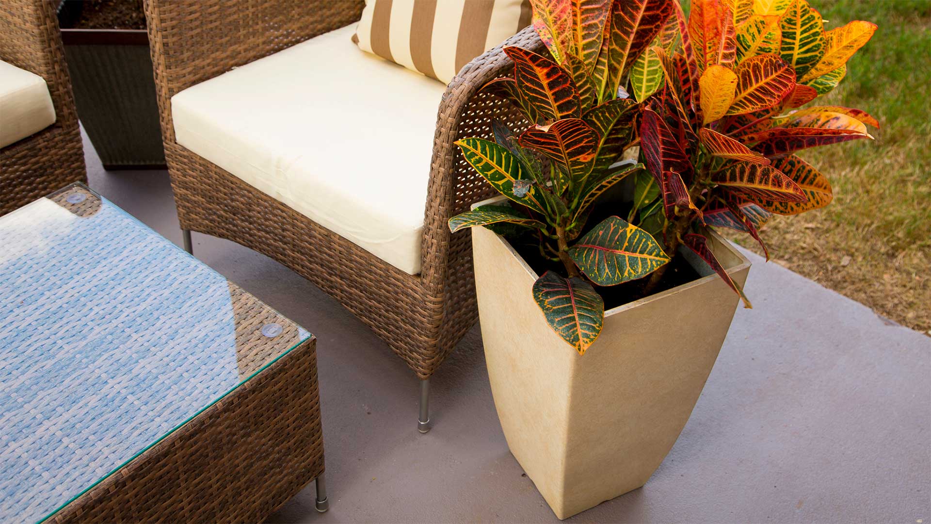 Patio furniture on a concrete slab