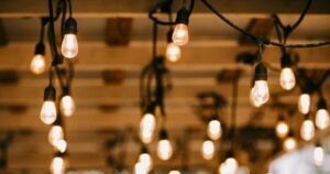 close-up of hanging string lights