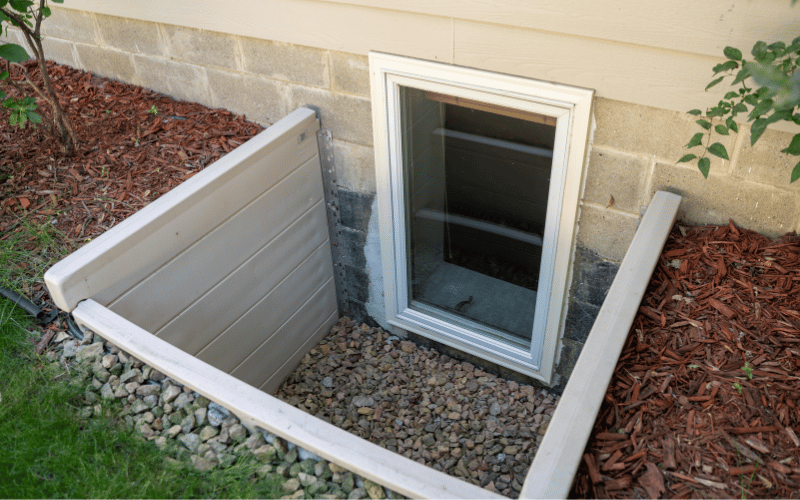 Outdoor nook leading to a below-ground basement egress window