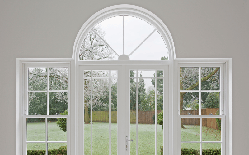 Glass door with a transom window above it